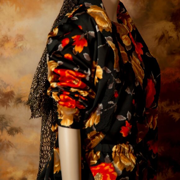 1970s vintage pant suit floral palazzo pants set floral satin 3 piece set - Picture 5 of 12